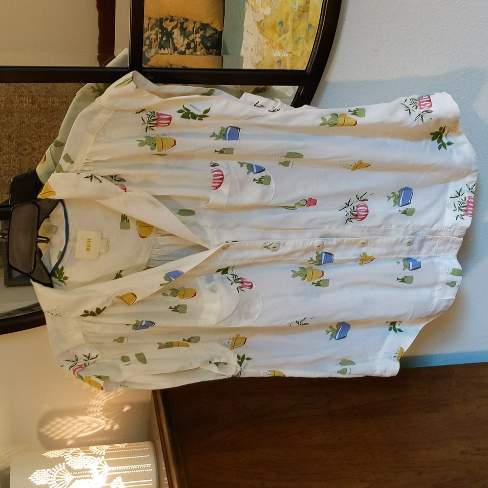Anthropologie cactus print cap-sleeve blouse.